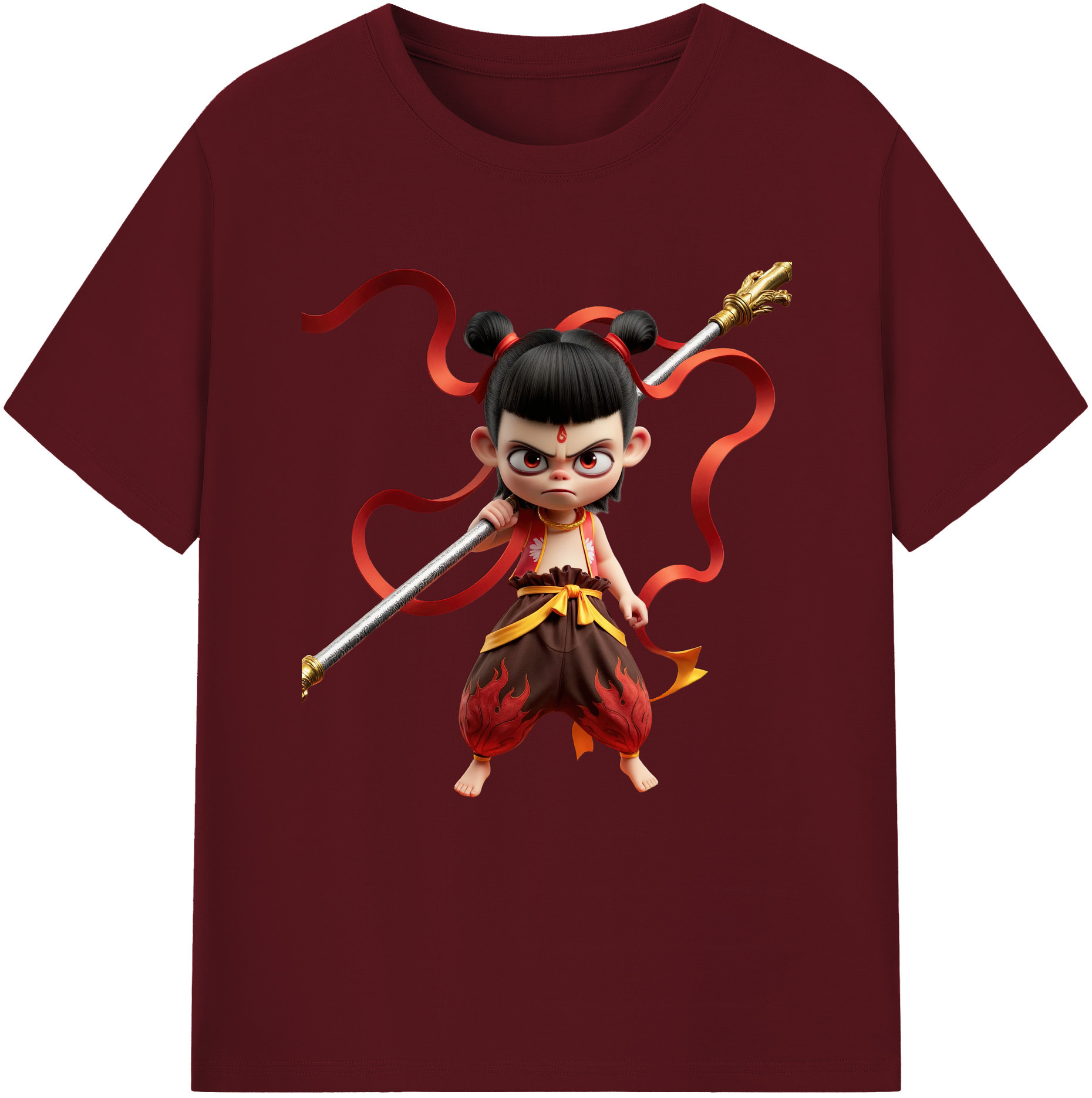 （画像用） Ne Zha 2 ナタ 魔童の大暴れ 綿100％半袖Tシャツ（フロントプリント）